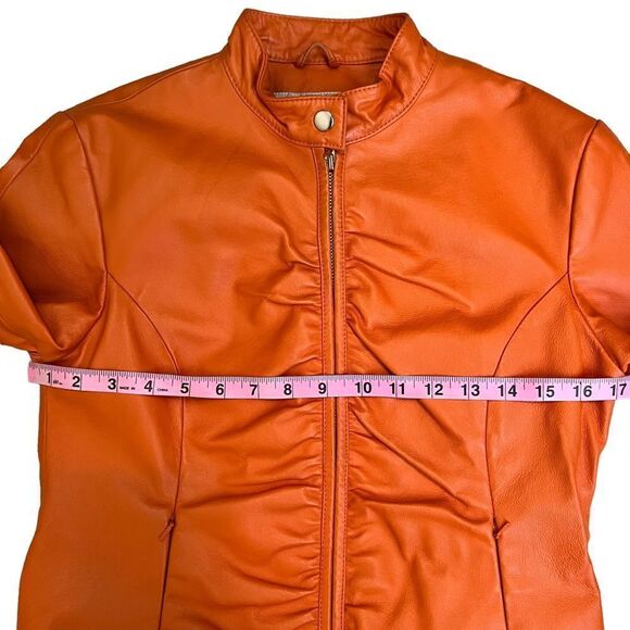 Wilson’s Leather Maxima Orange Leather Zip Moto Jacket - Picture 12 of 16
